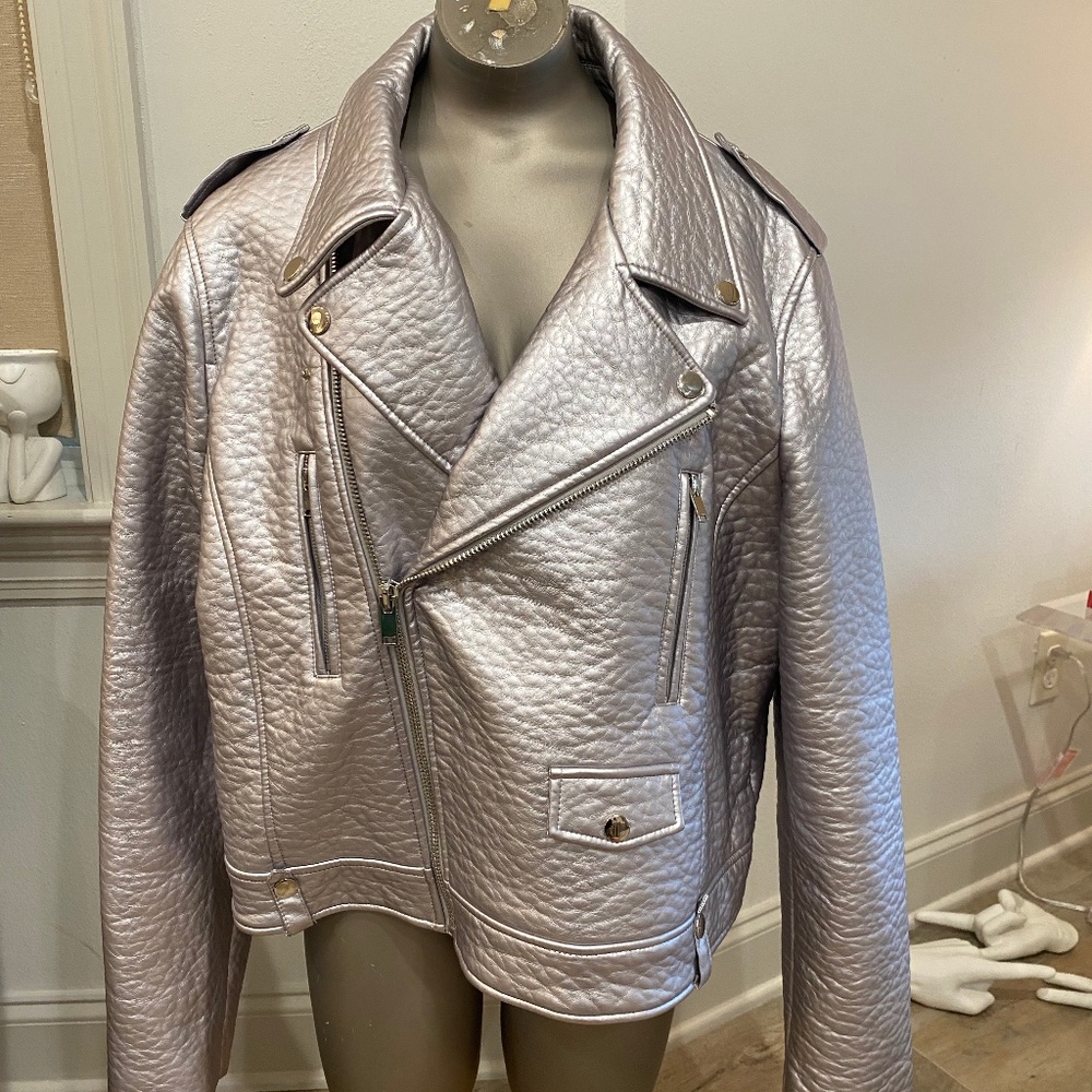 Forever 21+ Silver Metallic Faux Leather Jacket, XXXL